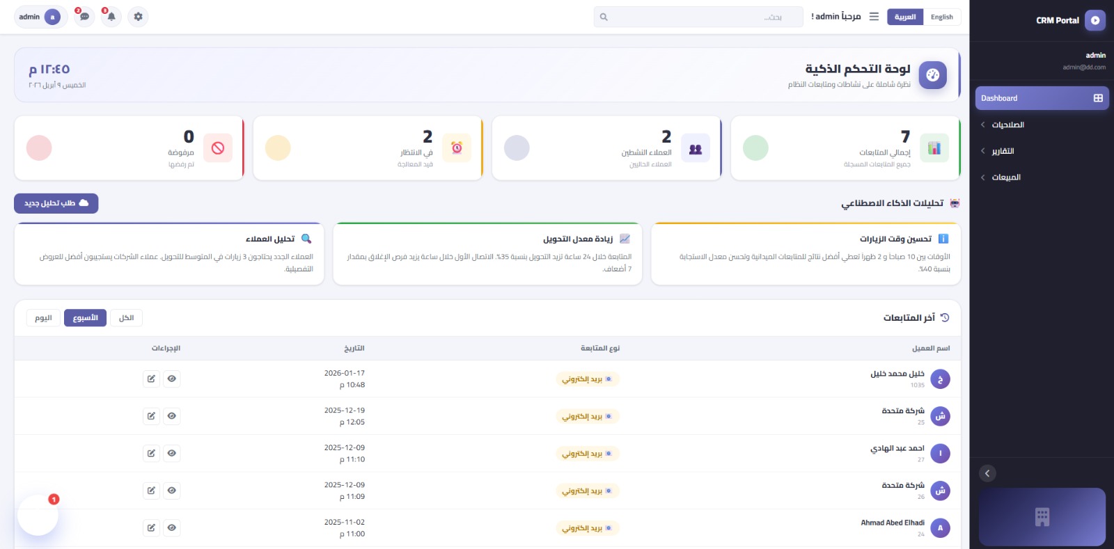 CRM System Screenshot